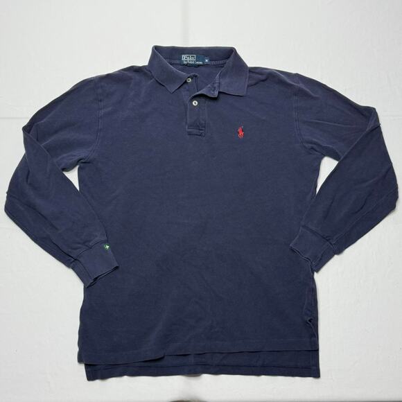 Polo Ralph Lauren Navy Long Sleeve Shirt Men’s M Red Logo Classic - Picture 1 of 4